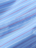ADVBRIDGE  -  Blue Striped Two-piece Set Women Long Sleeve Pocket Blouse+Drawstring Pants Sets Spring New Fashion Casual Poplin Trouser Suits