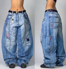 Advbridge Streetwear New Fashion Retro Blue Old Washed Baggy Jeans Women Y2K Harajuku Hip Hop Gothic High Waist Casual Joker Wide Leg Pant