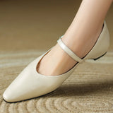 ADVBRIDGE  -  Women's genuine leather metal buckle pointed toe slip-o Mary Jane flats high quality soft comfortable 2cm kitten heel shoes sale