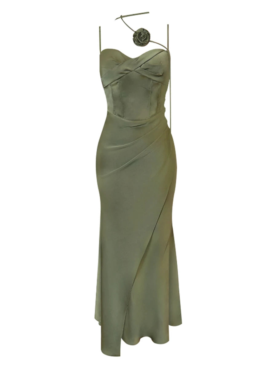 Advbridge Midi Dress Women Elegant Summer Fashion Evening Party Lady Vestido Vintage Spring Bodycon Sexy Satin Dresses Female Clothes