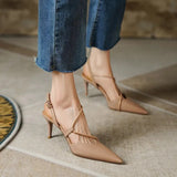 Advbridge New Summer Sandals Genuine Leather Women Sandals Pointed Toe Back Strap Thin Heel Shoes for Women Casual Shoes Zapatos De Mujer