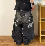 Advbridge Y2K American High Street Wave Texture Design Jeans Men Retro Old Washed Loose Straight Pants Wide-leg Pants Street Clothes Pants