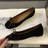ADVBRIDGE  -  Brand Ballet Mary Jane Shoes Women Bowknot Shallow Leopard Print Fashion Dress Shoes Comfort Suede Elegant Flat Shoes Women