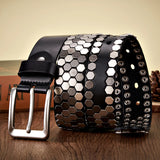 Advbridge 3.8cm Width Men Rivet Studded Belt Punk With Pin Buckle Belts Hip Hop Male High Quality Genuine Leather Belt Rock Strap