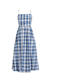 Advbridge NEW Blue White Plaid Pin Up Vintage Retro Dresses Spaghetti Strap One Shoulder Women Summer Dress