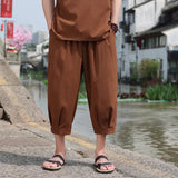 ADVBRIDGE  -  M-5XL Plus Mens Cotton Linen Capri Pants Light Loose 3/4 Long Shorts Elastic Waist Drawstring Harem Casual Beach Yoga Trousers