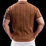 ADVBRIDGE  -  Trendy Striped Textured Men Polo Shirts Short Sleeve Zip-up Lapel Casual Polos Mens Clothes Summer Fashion Slim Knit Polo Shirt