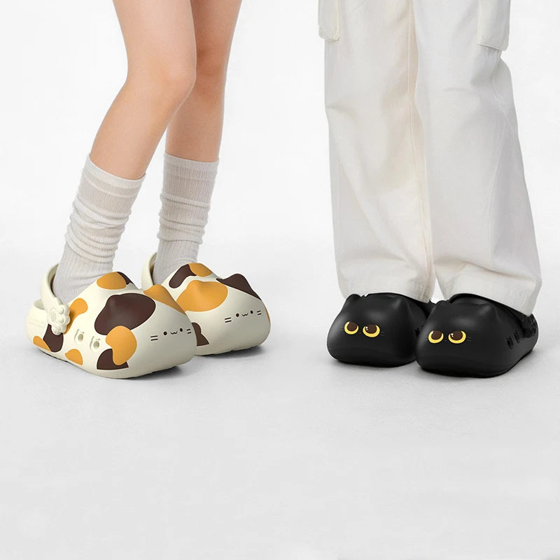 New 2 in 1 Cute Cat Clogs Woman Non Slip Breathable Closed Toe Kitty Feet Sandal Light Indoor Outdoor Cartoon Garden Shoes Women