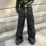 Advbridge Wide Leg Drawstring Black Cargo Pants Unisex Straight Baggy Casual Overalls Men's Streetwear Loose Oversized Trousers