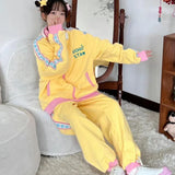 Advbridge Yellow Star Logo  Long Sleeve 2-piece Set Women's Cute Personality Casual Zipper Cardigan and Sweatpants Women's Sports Suit