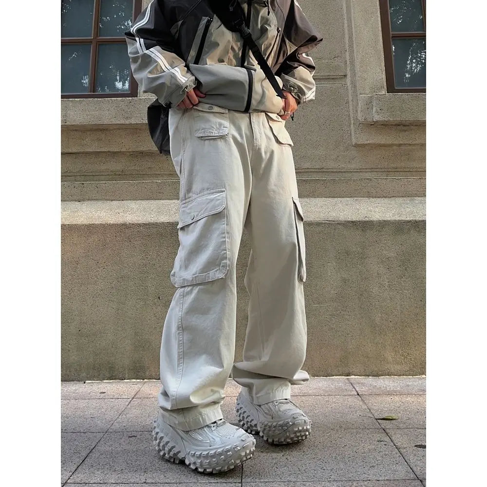 Advbridge New High Street Pants Casual Hip-Hop Fashion Brand Multi-Pocket Loose Straight Wide Leg Trousers Retro American Overalls