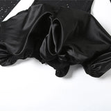 ADVBRIDGE  -  Sexy 2 Piece Set y2k Women Outfits See Through Sequins Long Sleeves Bubble Dress with Bra Cocktail Club Streetwear