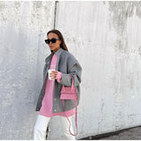 Advbridge Loose Woolen Blends Big Pockets  Autumn Jacket Women Long Sleeve Elegant Single Breasted Lady Grey Commuter Street Coat