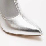 Advbridge Silver Gold Stretch Leather High Heels Thigh Boots Zipper Side Pointed Toe Socks Boots Women Slim Sexy Slip On Over Knee Boots