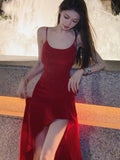 ADVBRIDGE  -  Sexy Red Dress Women Korean Style Casual Sleeveless Vestidos Female Evening Party Prom Robe Elegant Split Irregular Clothes New