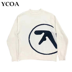 Advbridge Men's Sweater Aphex Twin Knit Winter Oversized Vintage Long Sleeve Tops Jumper Pullover Y2k Streetwear Graphic Fashion Clothing