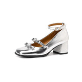 Advbridge Black Silver Mary Jane Shoes Women Thick High Heels Ankle Strap Buckle Lolita Shoes School Uniform Student Girls Pumps 2024 New
