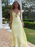 Advbridge V Neck Yellow Backless Satin Party Dress Women Sleeveless Summer Dress Vestidos Mujer Bowknot Elegant Sexy Sundress Beach 2024