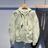 Advbridge Men's Clothing Trendy Casual Drawstring Cargo Zipper Hooded Jacket Spring Autumn Youth Solid Long Sleeve Loose All Match Coats
