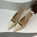 ADVBRIDGE  -  Black Summer New Women Sandal Fashion Pointed Toe Shallow Slip On Ladies Elegant Slingback Shoes Thin Med Heel Dress Mules
