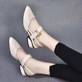 Advbridge Zapatos De Mujer Women Casual Pointed Toe Black Patent Leather Buckle Strap High Quality Heel Shoes for Party A1021