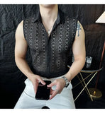 ADVBRIDGE  -  Slim Korean Style Sleeveless Trendy Business Casual Men's Hollow Cool Breathable Vest Shirt