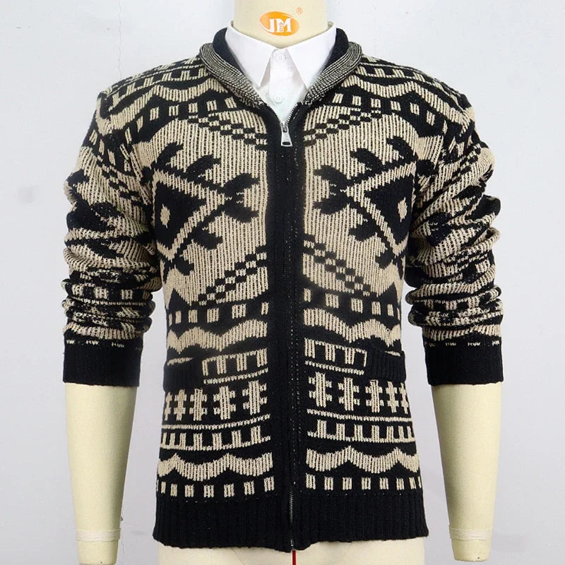 Advbridge Men‘s Wintern outfits Men's Cardigan Sweater Autumn and Winter Men's Jacquard Knitted Jacket Lapel Long Sleeved Jacket Casual Fashion Sweater Advbridge Men‘s Wintern outfits