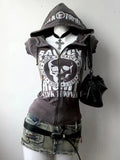 Advbridge Women's Short sleeve Hoodies Y2k Aesthetic Slim Vintage Letter Hooded Harajuku High Street Korea Hot Girl Zip up Hoodies Clothes