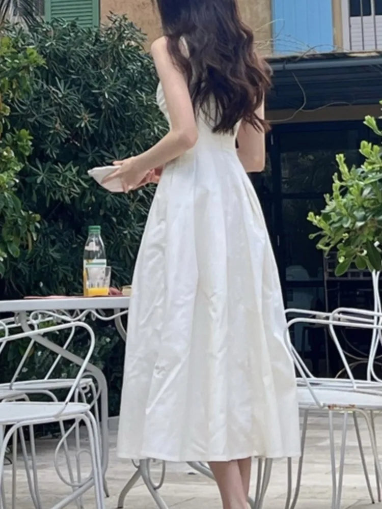 Advbridge Elegant and Chic Women Fashion Party Dress Sleeveless Strap Casual A-Line Solid Vintage Birthday Clothes Female Robe Vestidos