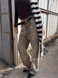 Advbridge Vintage Leopard Print Jeans Women Baggy High Waist Y2k Streetwear Hip Hop Wide Leg Pants Harajuku Casual Denim Trousers