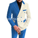 Advbridge Elegant Black White Men Suit Slim Fit Peak Lapel Double Breasted 2 Piece Formal Groom Wedding Tuxedos Blazer+Pants Costume Homme