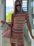 ADVBRIDGE  -  Fringe Printed Women Halter Dress Striped Slim Fit Sexy Bikini Vest Camisole Patchwork Beach Tassel Short Strap Dresses Summer