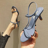 ADVBRIDGE  -  Summer New Women's Sandals One-Strap High Heels Square Head Fairy Style Black Versatile Open-Toe Thin Heel Rubber Outsole
