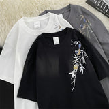 ADVBRIDGE  -  Printed Cotton Trendy Summer Autumn Travel Mountain and River Cat Line Short Sleeve T-shirt Men Trendy Brand Clothing Q105