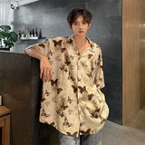 Advbridge Summer Butterfly Printed Tie-dye Shirt Men Windsor Collar Loose Casual Short Sleeve Shirts Oversize Streetwear Boy Girl Blouses