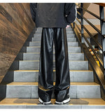 Advbridge Autumn Winter Men's PU Leather Motorcycle Pants Coffee/Black Men Wide-leg Mopping Trousers All-match Windproof Plus Size 8XL-M