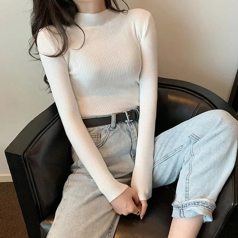 Advbridge Women Sweater Pullover Autumn Winter Knitted Half High Collar Long Sleeve Slim Jumper Tops 2025 Casual Shirts Soft Warm Clothing