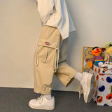 Advbridge Korean Style Wide leg Cotton Cargo Pants Men Streetwear Straight Hiking Oversize Baggy Sweatpants Casual Trousers Side Pocket