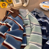 Advbridge Japan Men's Y2K Knitted Warm Polo Knit Striped Turtleneck Sweater Shirts Winter Streetwear Knitwear Korean Clothes Jumper Men