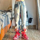 Advbridge Trousers Hip Hop Man Cowboy Pants Straight Ripped Men's Jeans with Holes Torn Broken Aesthetic Korean Fashion Cotton Original Xs