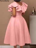 Advbridge 2025 Ruffle Short Sleeve Plus Size Dress Women Solid Large Big Ball Gown Dresses Lady Summer Party Tight Curvy Dress