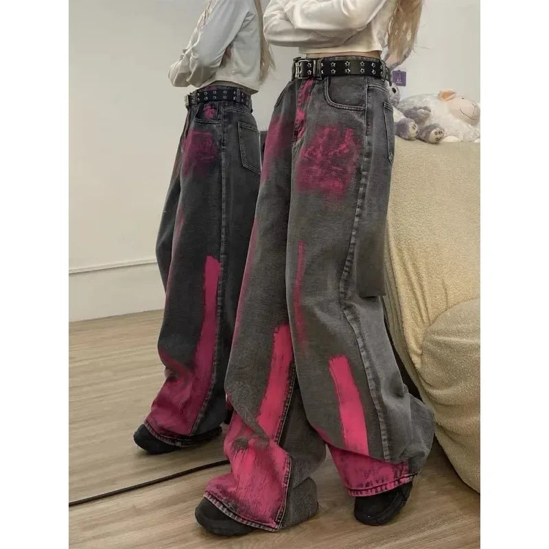 Advbridge Y2k Vintage Gothic Women Purple Jeans Oversized High Waist Wide Leg Denim Pants Hip Hop Streetwear Japanese 2000s Style