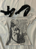 Advbridge Harajuku Lace Patchwork Bandage Crop T-Shirts Women Slim Skull Letter Print Y2k Aesthetic Tees Vintage Grunge Bottoming Tshirts