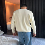 Advbridge Mens Autumn Winter Metal Shoulder Buckle Y2k Off-Shoulder Knitted Sweater Essential Hollow Lazy Style Loose Sweater For Men