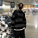 Advbridge Men's Clothing Pullovers Black Long Knit Sweater Male Striped Hoodies Over Fit Loose Thick Winter Spring Autumn Heated Old Order
