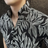 ADVBRIDGE  -  Floral print men's short-sleeved shirt, stylish summer new shirt with stand-up collar tops