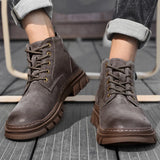 Advbridge 2025 Retro Style Winter Men Boots Desert High Top Boot Casual Lace-up Street Cool Shoes Comfy Non-Slip Brown Leather Ankle Boots