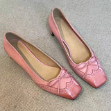 ADVBRIDGE  -  Fashion Designer Dress Shoes Female  Square Toe Pumps Bowknot Shallow Low Heel Office Women Shoes Retro Elegant High Heels Women