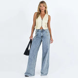 Advbridge Light Blue Fringes Jeans Women High Waist Zipper Pockets Wide Leg Long Denim Pants Female 2025 Spring Fashion Lady Streetwears ﻿