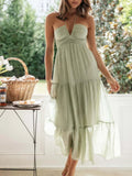 Advbridge Backless Sexy Summer Dress for Women Off Shoulder Halter Long Dress Green V Neck Holiday Beach Sundress Party Boho Dress